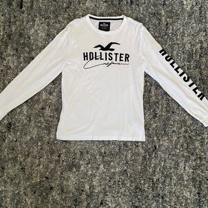 Hollister White Long Sleeve Tee with Black Logo